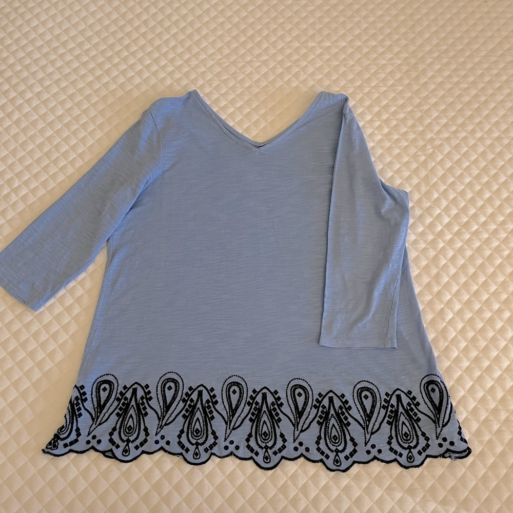 Talbots Double Vee-Neck, Embroidered Top